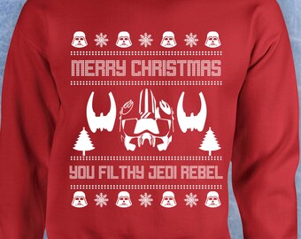 Star Wars Merry Christmas You filthy jedi rebel ugly xmas sweater funny darth vader xmas skywalker baby yoda Crewneck Sweater Hoodie 519