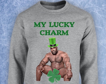 My Lucky Charm funny meme st.patrick es day 2021 2020 big black guy meme tumblr green shirt stpaddys party Barry Crewneck Sweater Hoodie 51