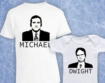 Michael Scott Dwight Schrute Funny The office Matching dad and baby sidekick shirt dunder mifflin parent kid tshirt gift for fathers day 704