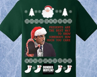 Yankee Swap Michael Scott The Office TV show funny ugly christmas sweater xmas gift tee that s what she said shirt dunder mifflin tshirt 660