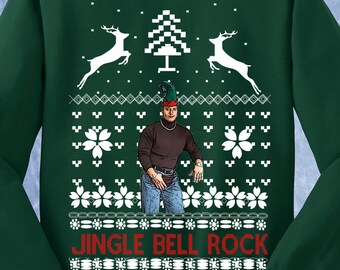 Jingle Bell rock 90s The Rock rocking around the christmas tree ugly christmas sweater dwayne johnson funny xmas Crewneck Sweater Hoodie138