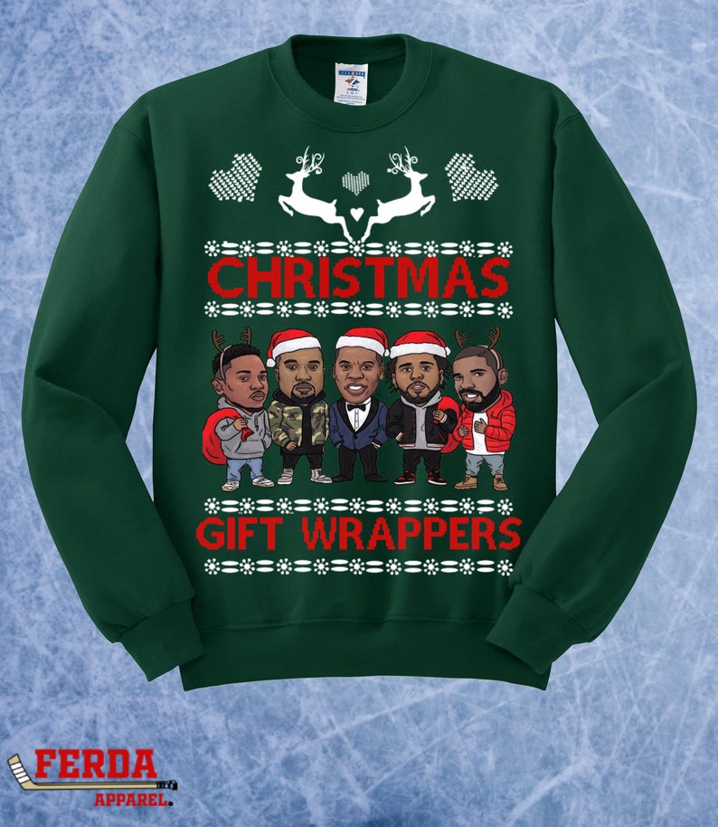 Christmas Gift Rappers Wrapper Ugly Christmas Sweater J Cole Jay Z Kanye Drake Kendrick Lamar ...