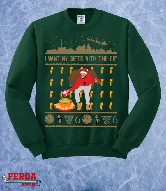 Drake gifts with the dip chips funny ugly christmas sweater xmas basketball the halls 6ix toronto rapper shirt Crewneck Sweater Hoodie 115