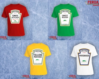 Ketchup Musztarda Relish Mayo Halloween przyprawy kostium koszula zabawny ładny pomysł na kostium grupowy tshirt sztuczka smakołyk tumblr jesienna odzież koszulka 074