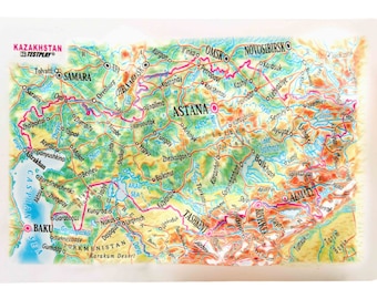 Kazakhstan Raised Relief Map, (6″ x 4″)