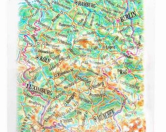 Germany Raised Relief Map, (4″ x 6″)