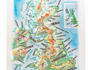 United Kingdom Raised Relief Map, (4″ x 6″)