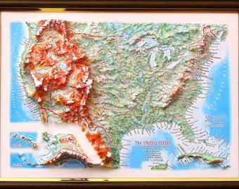 US Raised Relief Map, (12″ x 9″)