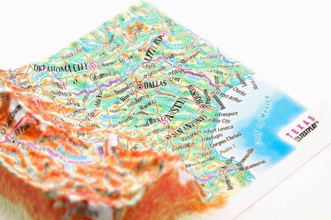 Texas Raised Relief Map 5 X 4.5 Etsy