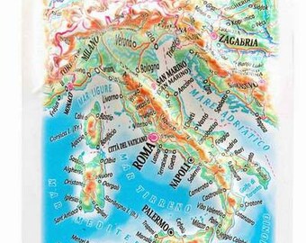 Italy Raised Relief Map, (4″ x 6″)