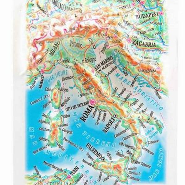 Italy Raised Relief Map, (4″ x 6″)