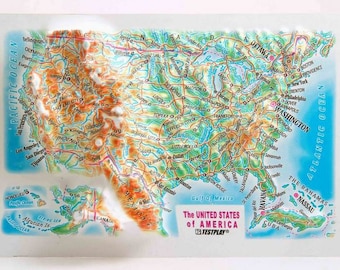 US Raised Relief Map, (6″ x 4″)