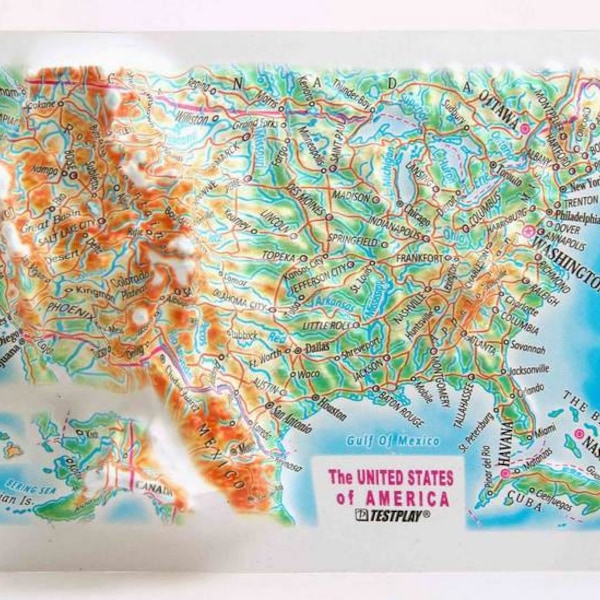 US Raised Relief Map, (6″ x 4″)