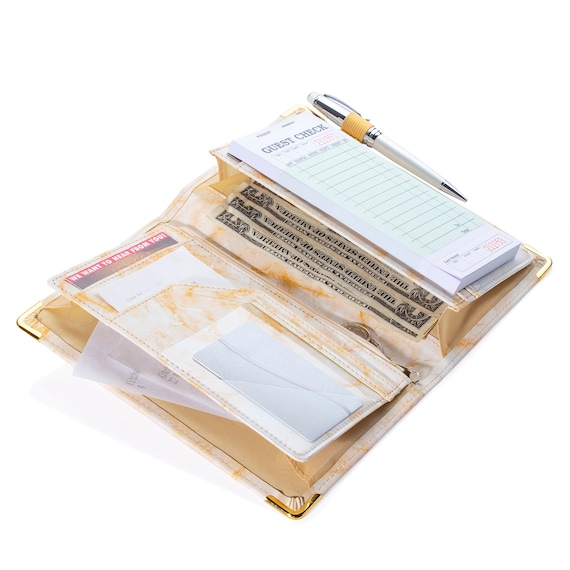 Sonic Server 5x8 Marble Server Book Organizer with Magnetic Pockets, Zipper Pouch & Pen Holder for Waitress Waiter Waitstaff