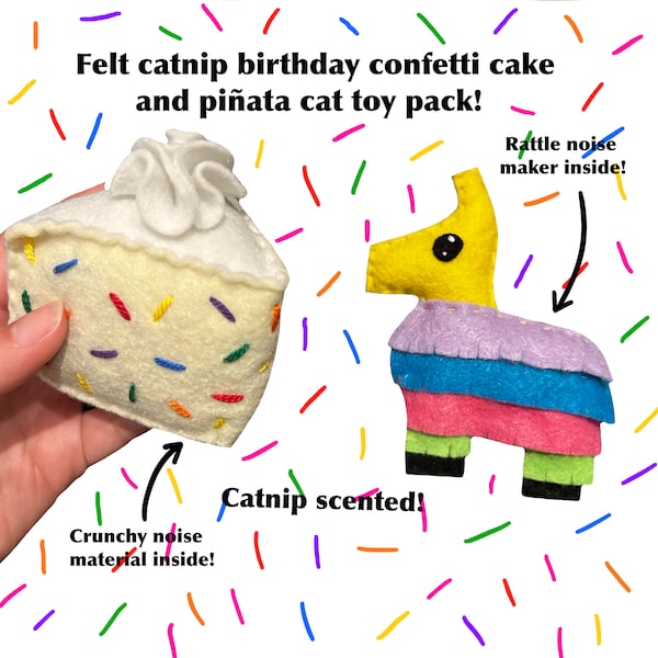 2 pack confetti cake slice and colorful pinata cat toy (catnip scented)