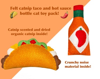 2 pack taco and hot sauce cat toy (catnip scented)