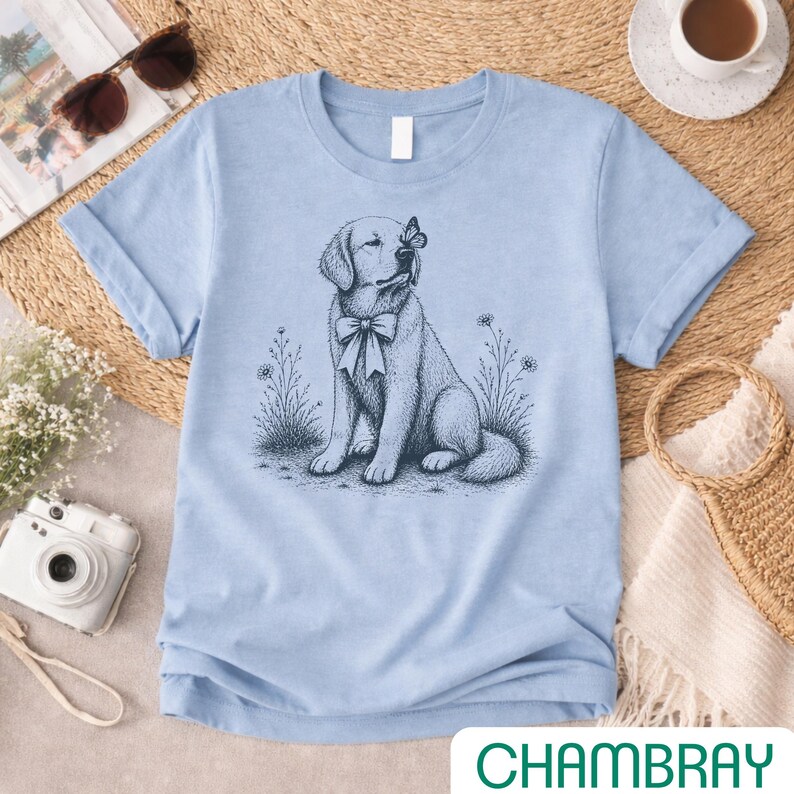 Camiseta Golden Retriever con Mariposa, Camiseta Vintage para Perros, Regalo para Amantes de los Perros con Estilo Cottagecore Floral imagen 5