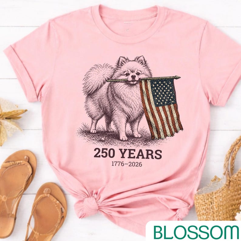 Pomeranian 4th of July Shirt, 250 Years 1776 2026 Tee, Patriotic Pom Dog Shirt, Vintage America Graphic Tee, Independence Day Shirt image 2