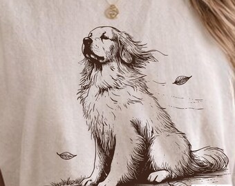 Vintage hondenshirt gouden retriever gegraveerde afbeelding