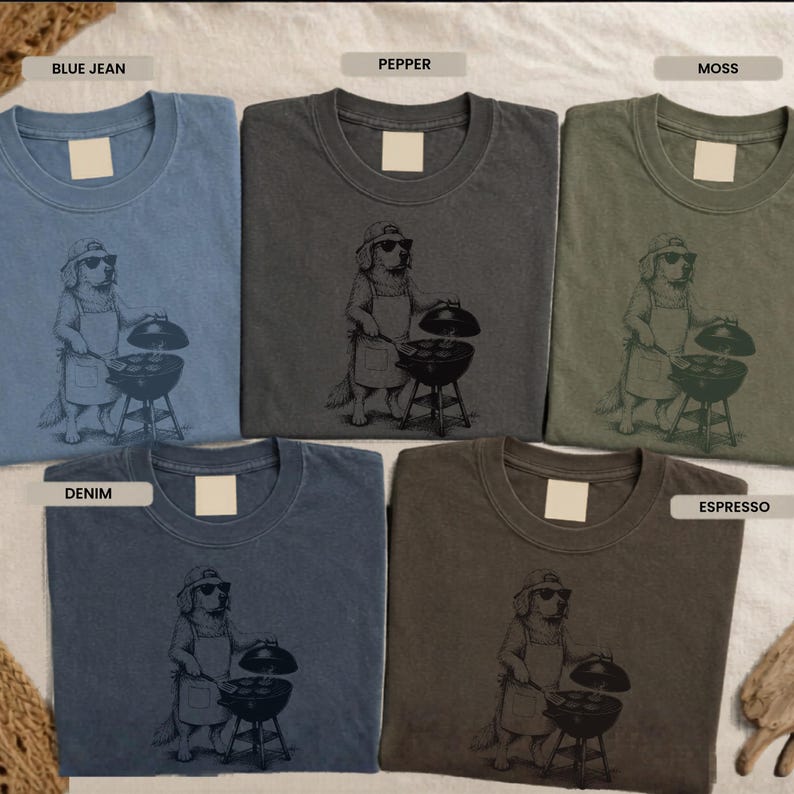 Shirt Golden retriever grillen, shirt grappige hond vader, Vaderdag hondenshirt, vintage golden retriever T-shirt, BBQ vader shirt comfortabele kleuren afbeelding 2