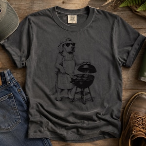 Shirt Golden retriever grillen, shirt grappige hond vader, Vaderdag hondenshirt, vintage golden retriever T-shirt, BBQ vader shirt comfortabele kleuren afbeelding 4