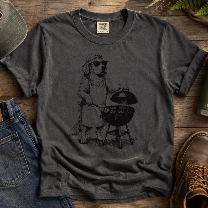 Shirt Golden retriever grillen, shirt grappige hond vader, Vaderdag hondenshirt, vintage golden retriever T-shirt, BBQ vader shirt comfortabele kleuren afbeelding 4