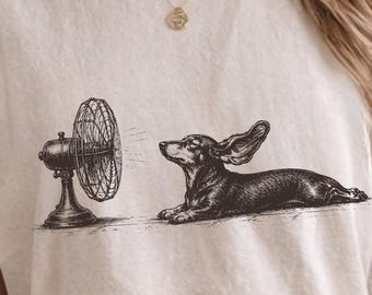 Funny Dachshund Fan Shirt, Wiener Dog Summer Tee, Vintage Etch Dog Shirt, Minimalist Sausage Dog Graphic Tee