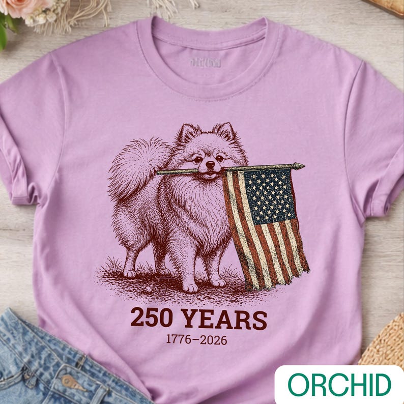 Pomeranian 4th of July Shirt, 250 Years 1776 2026 Tee, Patriotic Pom Dog Shirt, Vintage America Graphic Tee, Independence Day Shirt image 3