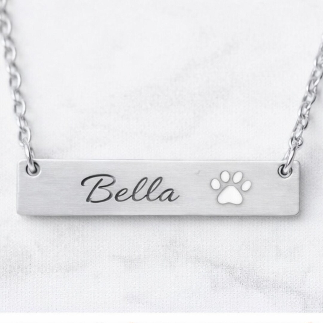 Custom Pet Name Necklace With Paw Print | Personalized Pet Lover ...