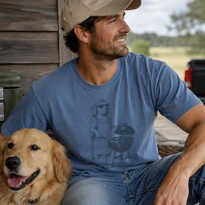 Shirt Golden retriever grillen, shirt grappige hond vader, Vaderdag hondenshirt, vintage golden retriever T-shirt, BBQ vader shirt comfortabele kleuren afbeelding 3