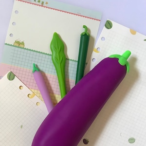 Purple Eggplant Pen Case with Vegetable Pens