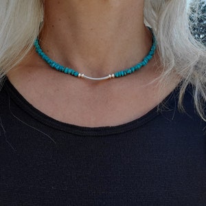 Turquoise choker necklace, sterling silver, december birthstone, genuine gemstone