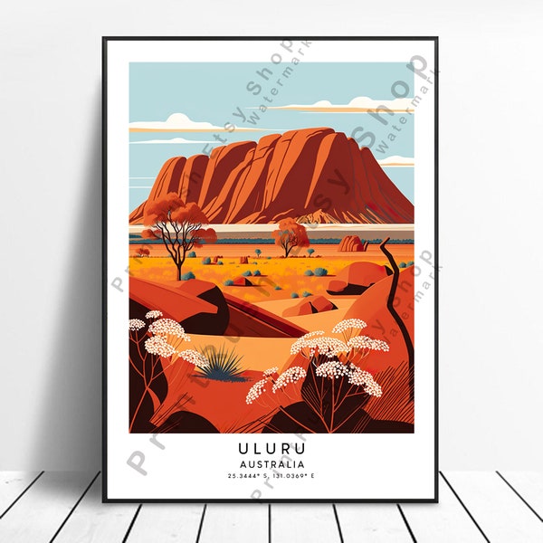 Australia Travel Print Colourful Uluru Rock Poster Abstract Uluru Rock Print Minimalist Uluru Wall Print Ayers Rock Print Uluru Gift Print