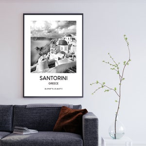 Santorini Travel Print Santorini Poster Santorini Wall Art Santorini Print Art Santorini Home Décor Blanco y negro Santorini Print imagen 6