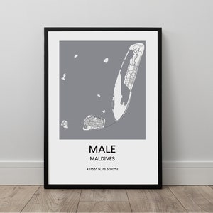 Male Map Print Male City Map Poster Male Travel Print Male Maldives Wall Art Minimalist Male Wall Print Male Gift Art