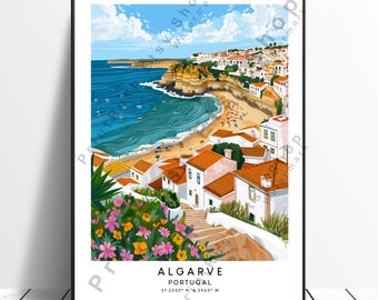 Algarve Travel Print Algarve Portugal Poster Home Art Algarve Wall Print Algarve Wall Art  Algarve Art  Algarve Colourful Poster Gift