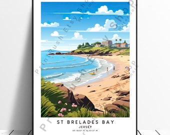 Jersey Travel Print Colorido St Brelades Bay Cartel St Brelades Bay Impresión Minimalista Jersey Wall Art St Brelades Bay Regalo Cartel