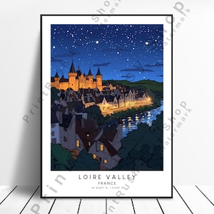 Frankrijk reizen afdrukken Loire-vallei muur kunst Loire-vallei poster Franse platteland poster Loire-vallei Frankrijk illustratie Loire-vallei afdrukken