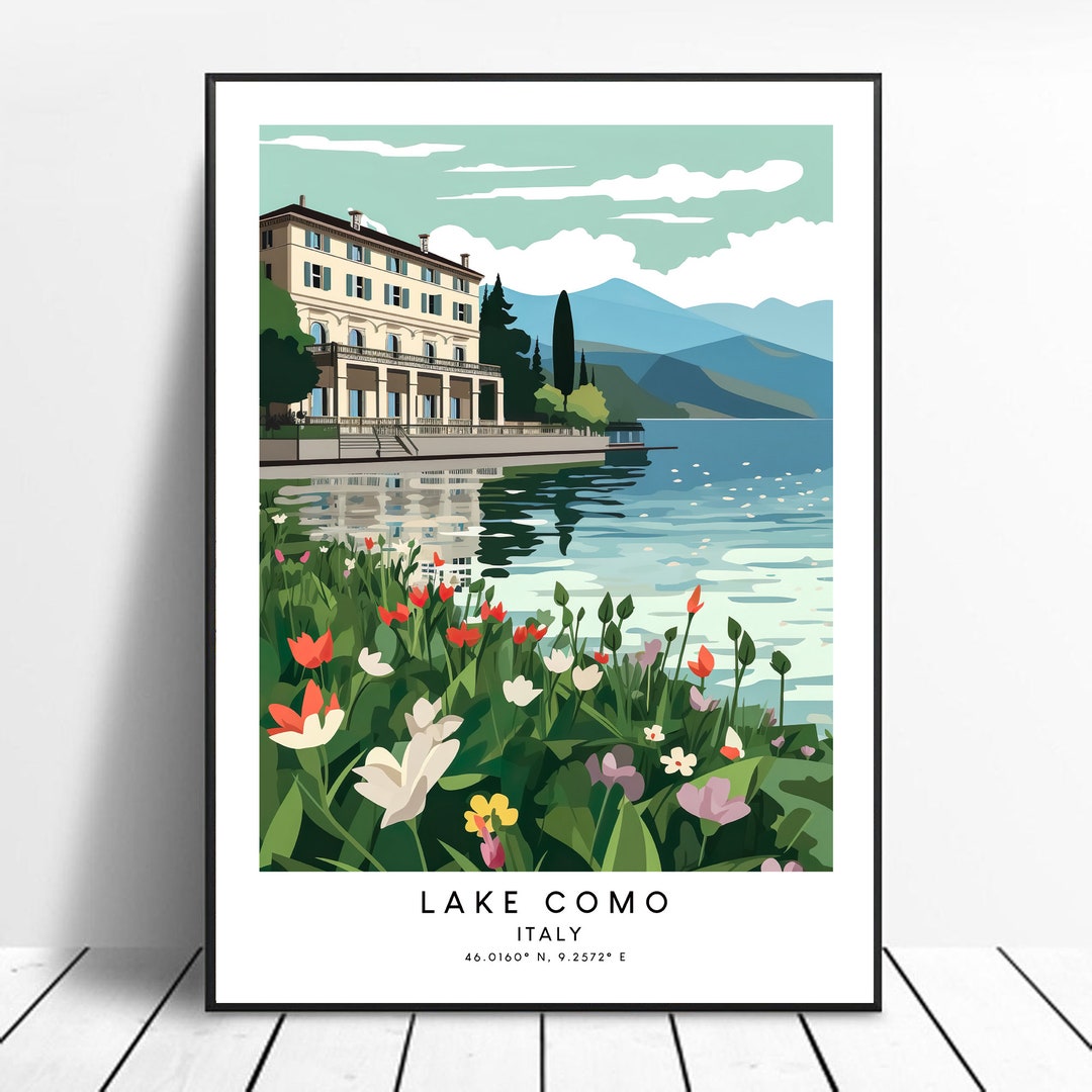 Lake Como Travel Print Colourful Lake Como Poster Abstract Lake Como
