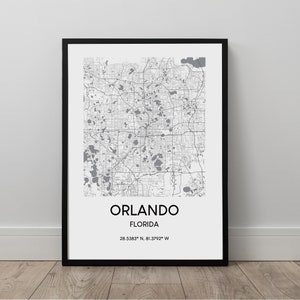 Orlando Map Print Orlando City Map Poster Orlando Florida Wall Art Décor Black and White Orlando Travel Print Gift
