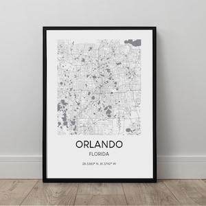 Orlando Carte Imprimer Orlando Carte Poster Orlando Floride Mur Art Décor Noir et Blanc Orlando Voyage Imprimer Cadeau