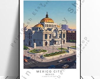 Mexico City Illustration Art Print Mexico Travel Poster Mexico City Wall Poster Home Decor  Mexico City Architecture Landmark Art Gift