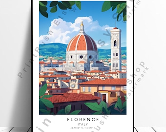 Florence Wall Art Print Florence Italy Illustration Italian Landmark Decor Florence Poster  Tuscany Print Florence Wall Print Gift