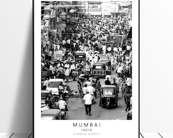 Mumbai India reizen print zwart-wit Mumbai print minimalistische Mumbai muur kunst Mumbai muur poster Mumbai muur decor Mumbai cadeau print