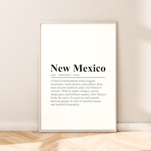 Impresión de viaje de Nuevo México Póster de definición del estado de Nuevo México Impresión de pared Arte de pared de Nuevo México Impresión minimalista de Nuevo México Decoración Regalo