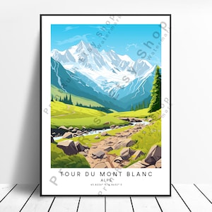 Tour du Mont Blanc Impressão de viagem Colorida Tour du Mont Blanc Poster Tour du Mont Blanc Impressão minimalista arte de parede impressão para presente