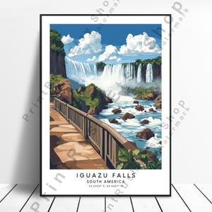 Iguazu Falls Poster South America Travel Wall Art Nature Landscape Print Iguazu Waterfall Art Argentina Brazil Nature Print Iguazu Falls