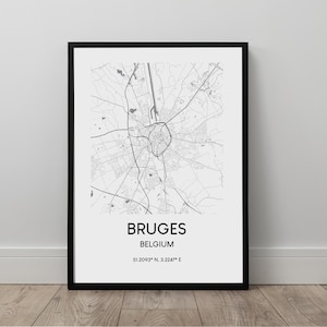 Bruges Map Print Bruges City Map Poster Bruges Travel Print Bruges Wall Art Bruges Art Print  Bruges Map Poster Bruges Gift Art