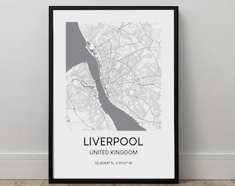 Liverpool City Map Print Liverpool Map Wall Art Poster Liverpool Travel Print Black and White Minimalist Liverpool Wall Décor Print Gift