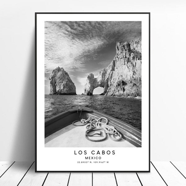 Los Cabos ReiseDruck Schwarz Weiß Los Cabos Mexiko Poster Wahrzeichen Koordinaten Minimalistisch Los Cabos Wandkunst Dekor Los Cabos GeschenkDruck